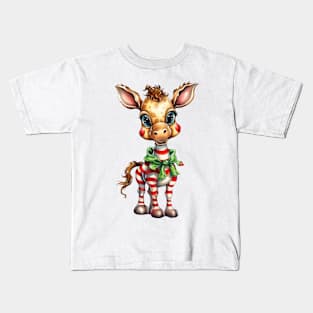 Christmas Giraffe Kids T-Shirt